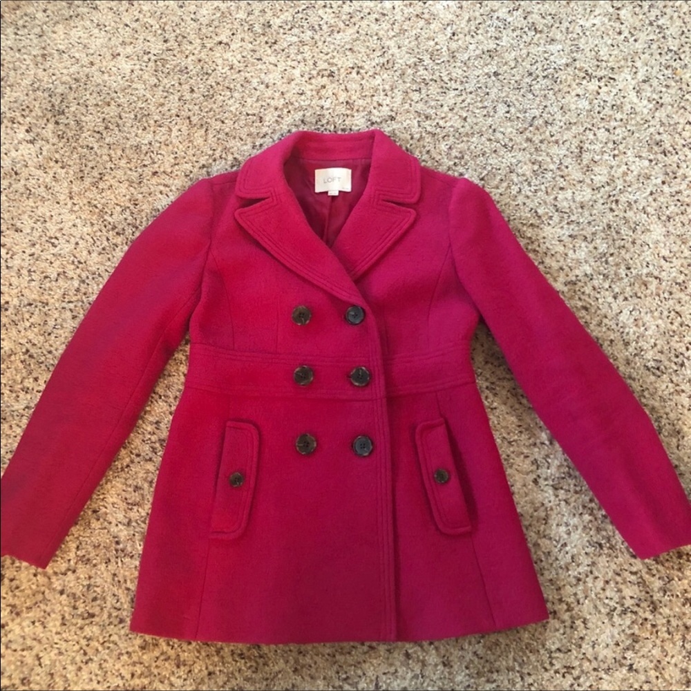 LOFT Hot Pink Double-Breasted Wool Peacoat